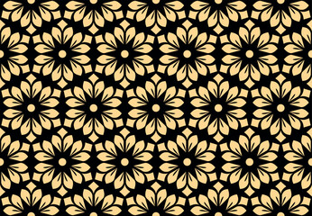 Flower geometric pattern. Seamless vector background. Gold and black ornament