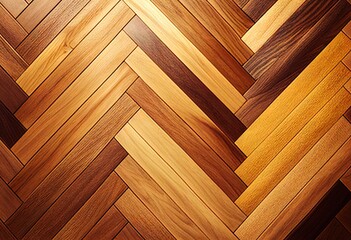 Herringbone pattern warm brown wood boards or planks.illustration. AI generative.