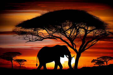 Fototapeta na wymiar Elephants in the savannah. AI generated