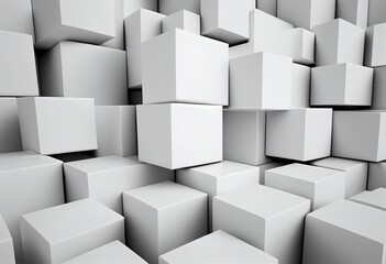 Randomly positioned and scaled white cube boxes bloc illustration. AI generative.