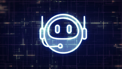 Chatbot robot head icon on digital data background. Chatbot assistant application. Artificial Intelligence concept. chatbot icon for provide access to information and data in online network.