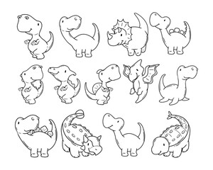 Dinosaurs vector outline sketch collection	