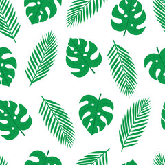 Seamless pattern Tropical leaves palm manstera vector illustration