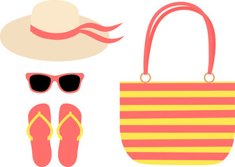 Set beach accessories vector illustration