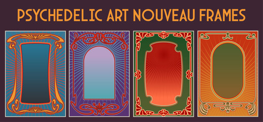 Art Nouveau Retro Style Psychedelic Colors Frames. 1900-1920s Vintage Decorative Backgrounds Set