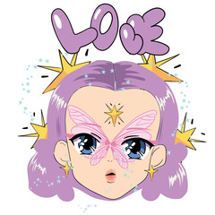 Anime Girl illustration withslogan. Vector graphic design for t-shirt. cute girl drawing