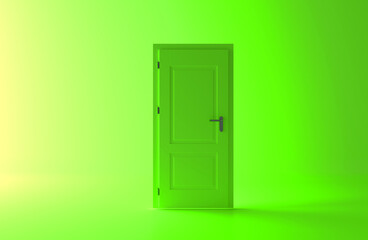 Closed green door with frame Isolated on background, 3d rendering design. 