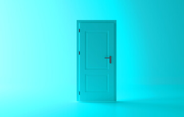 Closed blue door with frame Isolated on background, 3d rendering design. 
