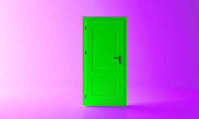 Closed green door with frame Isolated on background, 3d rendering design. 
