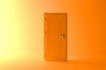 Closed yellow door with frame Isolated on background.