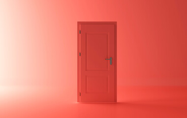 Closed red door with frame Isolated on background, 3d rendering design. 
