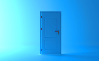 Closed blue door with frame Isolated on background.