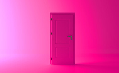 Closed pink door with frame Isolated on background, 3d rendering design. 
