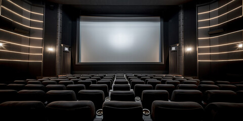 Cinema screen and cinema hall interior. generative AI - obrazy, fototapety, plakaty