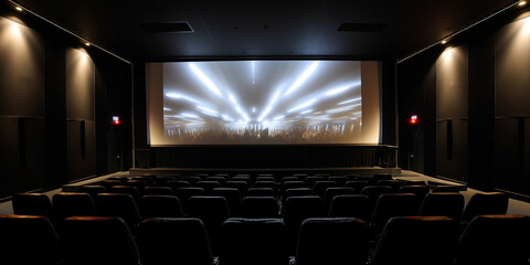 Fototapeta premium Cinema screen and cinema hall interior. Generative AI 