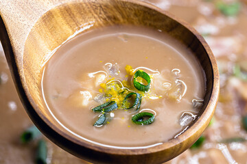 Brazilian bean broth, typical soup with vegetables and meat , macro photography