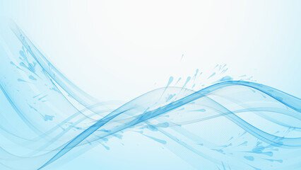 Abstract wavy blue flow of wavy transparent lines with splatter effect.