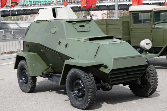 Light armored car BA-64 at the exhibition of military equipment in the Central Park of Culture and Recreation. M. Gorky of Moscow     