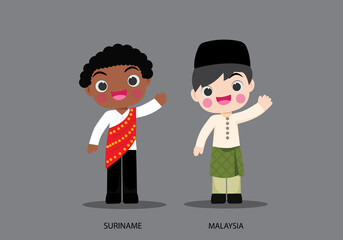 Obraz na płótnie Canvas Suriname and Malaysia in national dress vector illustrationa