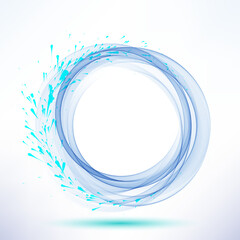 Transparent abstract blue circle wave with splash effect. Design element