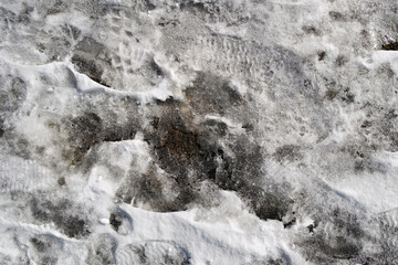 Abstract melting ice background. Detailed background texture of ice as a texture or background. Ice and snow. Melted. Spring