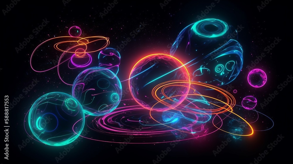 Wall mural multiverse in neon style. generative ai