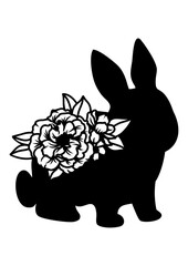 Fototapeta na wymiar Silhouette bunny with flowers. Vector illustration. Nature animal. Botanical pets. 