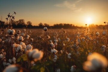plantação de algodão em lindo por do sol 