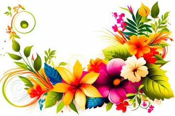 Elegant Floral Border.  Various colorful flowers on white background.  Generative AI.