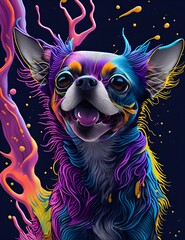 Simpatico Cane di razza Chihuahua, Splash Art, sfondo nero 