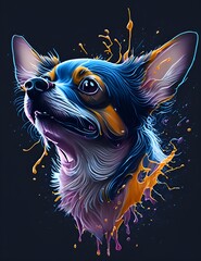 Simpatico Cane di razza Chihuahua, Splash Art, sfondo nero 