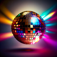 Glittering Disco Ball in the Air on Disco Background.  Album Cover. Generative AI