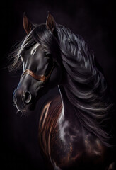 Magnificent Horse in a Stylishly Dark Photo.; Generative AI