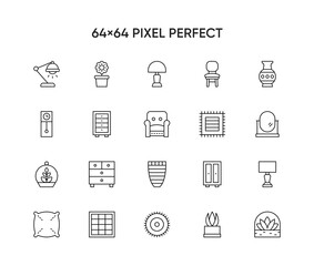 Interiors icons set. contains such icon as sofa, bable, floor light and more.