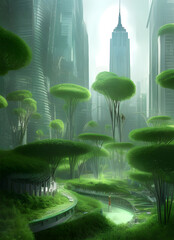 Green city in the future screne 08. Illustrations and Clip Art/AI generated.