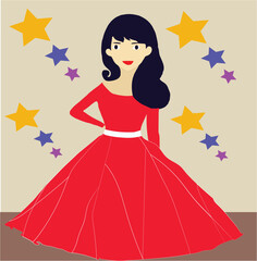 Fototapeta na wymiar girl in red dress vector art 