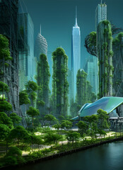 Green city in the future screne 07. Illustrations and Clip Art/AI generated.