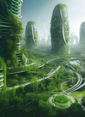 Green city in the future screne 04. Illustrations and Clip Art/AI generated.