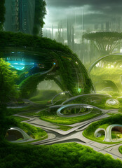 Green city in the future screne 03. Illustrations and Clip Art/AI generated.