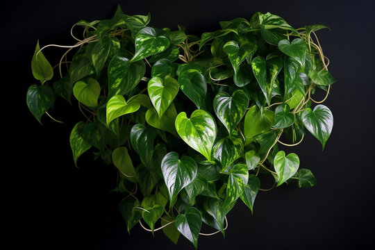 Folha verde variegada em forma de coração, arbusto de planta de videira pendurado de hera do diabo ou pothos dourado