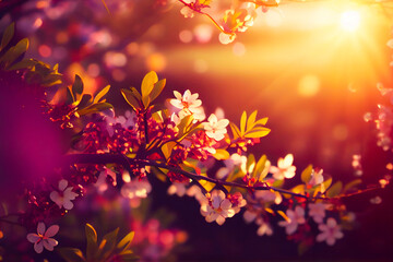 Obraz na płótnie Canvas Spring Blossom Background. Nature Scene with Blooming Tree. Generative AI
