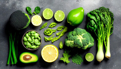 Fresh vegetables on light dark table in top view 