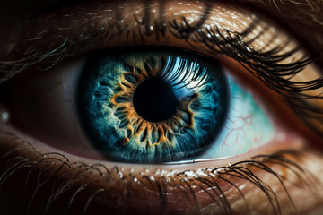 Human blue eye macro photography close up. Medical vision eyesight concept. Ai generated