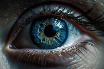 Human blue eye macro photography close up. Medical vision eyesight concept. Ai generated