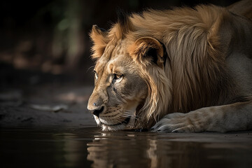 leão tomando água 