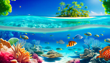 Obraz na płótnie Canvas A Vibrant Underwater World of Colorful Tropical Fishes. A Look into the Diverse and Complex Ecosystem of the Ocean. Generative AI
