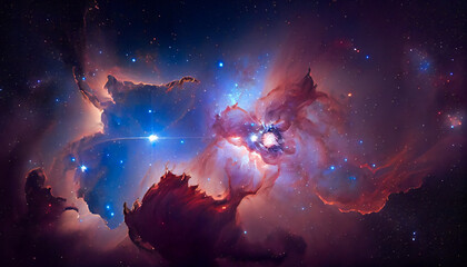 Obraz premium stars and nebulae in the night sky. Generative AI.
