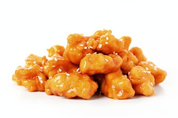 a pile of orange chicken with sesame seeds on top, generative AI
