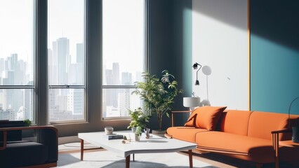 House minimalist interior with modern furniture design concept. Generative AI