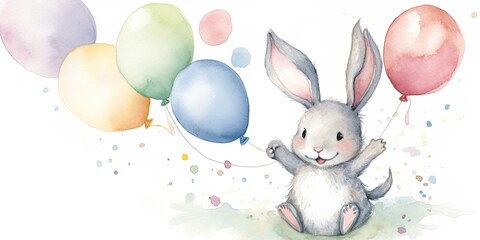Whimsical watercolor playful baby bunny generative AI art